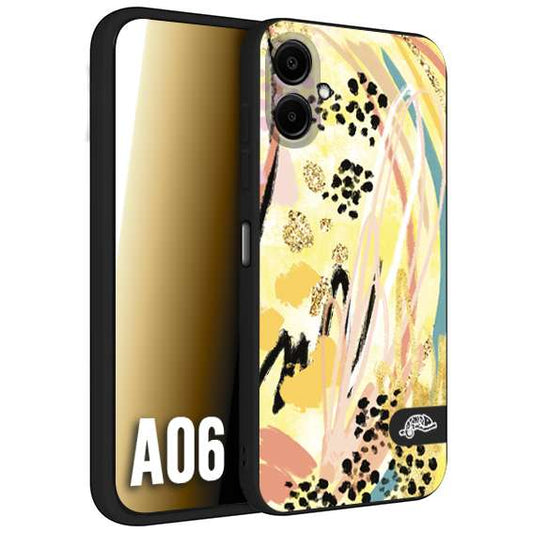 CUSTOMIZZA - Custodia cover nera morbida in tpu compatibile per Samsung A06 astratti donna flower fantasia estate gialla rosa leopardata