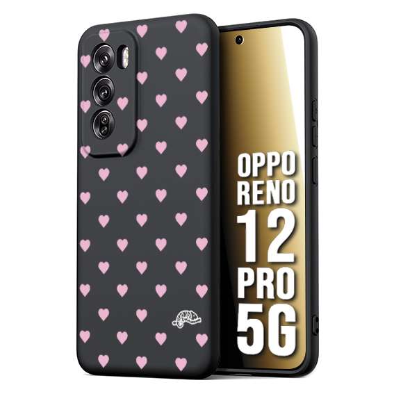 CUSTOMIZZA - Custodia cover nera morbida in tpu compatibile per Oppo Reno 12 PRO 5G cuori pois rosa su nero donna pin up vintage