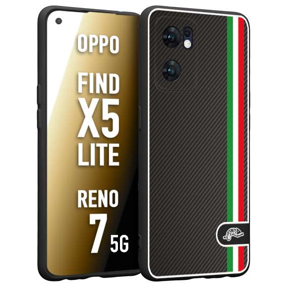CUSTOMIZZA - Custodia cover nera morbida in tpu compatibile per Oppo Reno 7 - Find X5 LITE effetto fibra di carbonio bandiera Italia made in Italy
