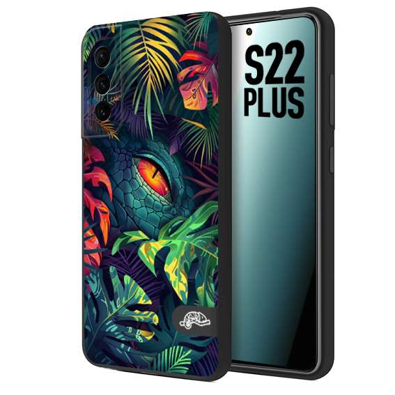 CUSTOMIZZA - Custodia cover nera morbida in tpu compatibile per Samsung S22 PLUS animali color giungla tropicale occhio di coccodrillo alligatore disegnato