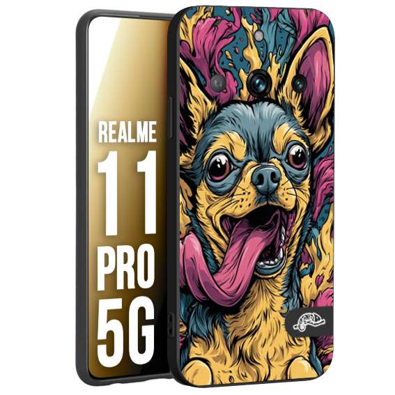 CUSTOMIZZA - Custodia cover nera morbida in tpu compatibile per Realme 11 PRO 5G Chihuahua illustrazione cane pop art cane street art cartone animato