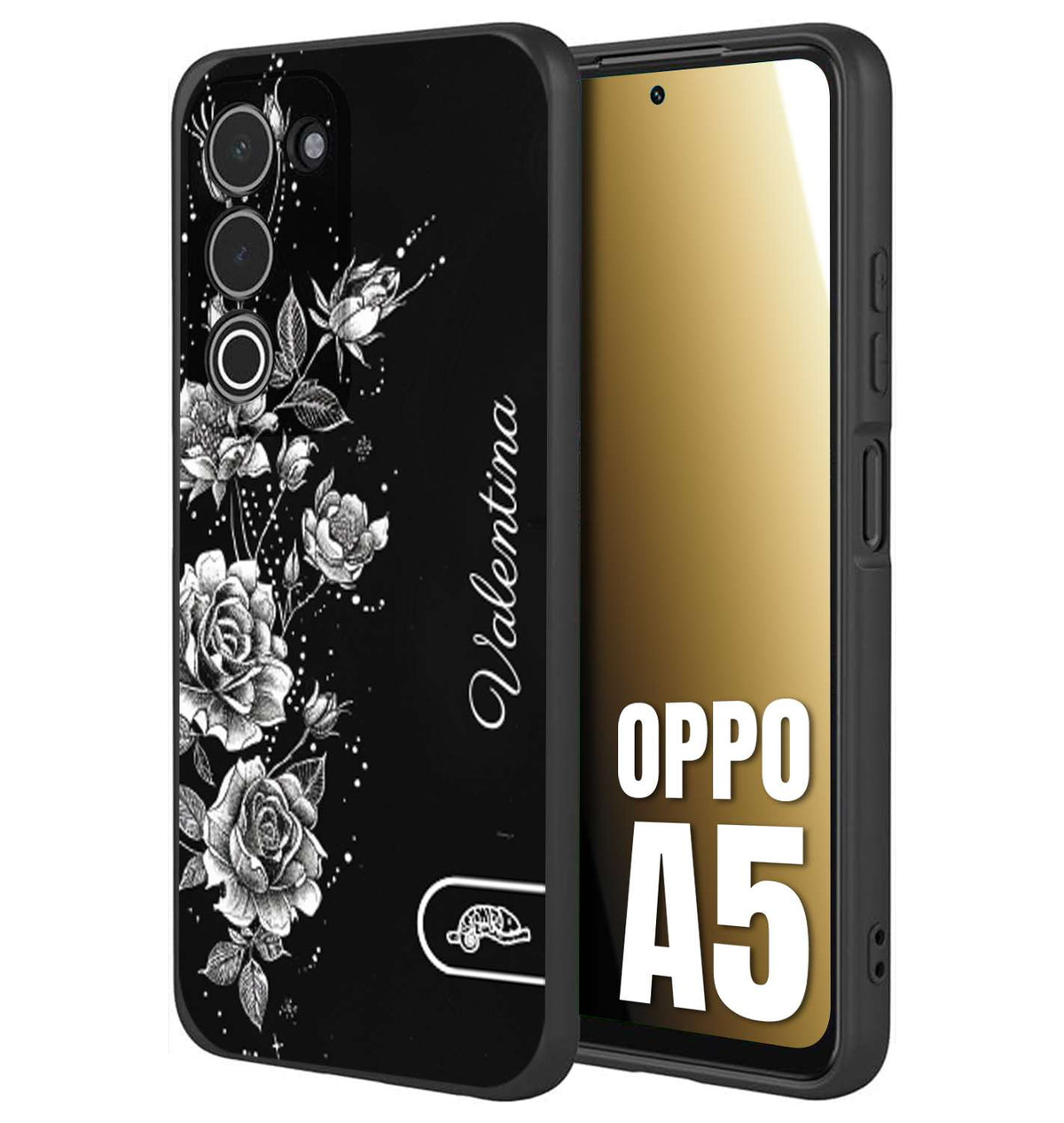 CUSTOMIZZA - Custodia cover nera morbida in tpu compatibile per Oppo A5 personalizzata rilievo soft touch nome rose fiori donna