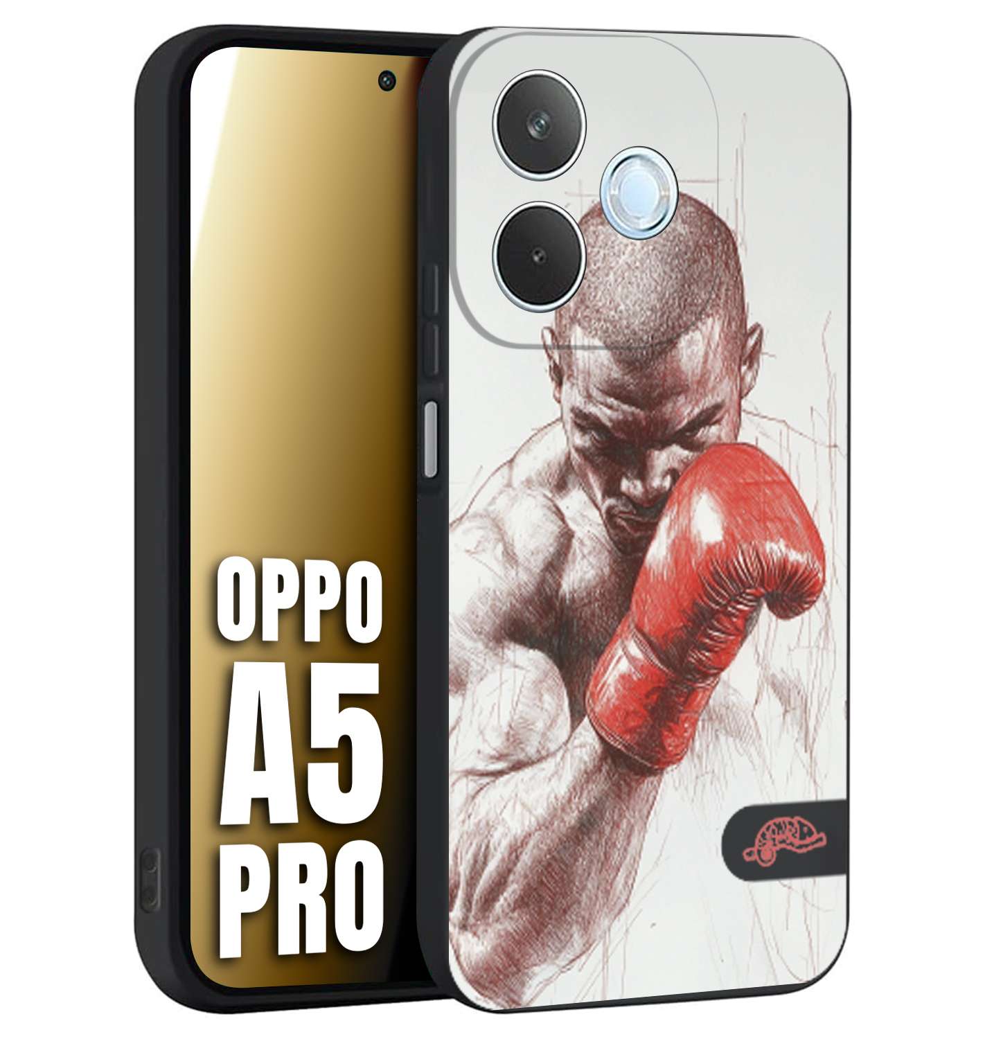 CUSTOMIZZA - Custodia cover nera morbida in tpu compatibile per Oppo A5 PRO pugilato pugili disegno tattoo guantoni box sport primo piano