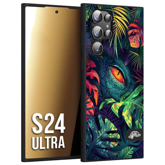 CUSTOMIZZA - Custodia cover nera morbida in tpu compatibile per Samsung S24 ULTRA animali color giungla tropicale occhio di coccodrillo alligatore disegnato