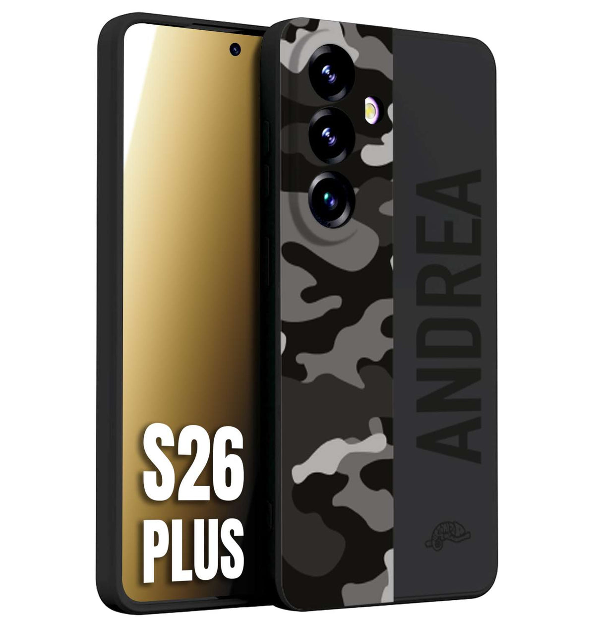 CUSTOMIZZA - Custodia cover nera morbida in tpu compatibile per Samsung S26 PLUS camouflage mimetico militare personalizzata nome