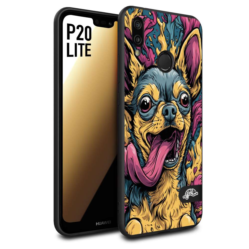 CUSTOMIZZA - Custodia cover nera morbida in tpu compatibile per Huawei P20 LITE Chihuahua illustrazione cane pop art cane street art cartone animato