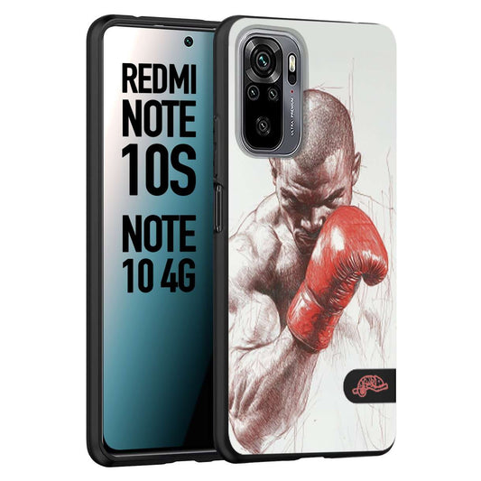 CUSTOMIZZA - Custodia cover nera morbida in tpu compatibile per Xiaomi Redmi Note 10S pugilato pugili disegno tattoo guantoni box sport primo piano
