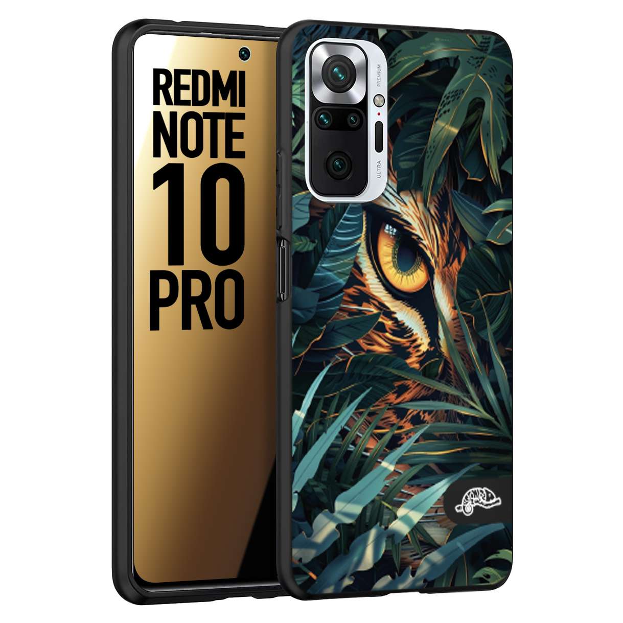 CUSTOMIZZA - Custodia cover nera morbida in tpu compatibile per Xiaomi Redmi Note 10 PRO animali color giungla tropicale occhio di giaguaro felino disegnato