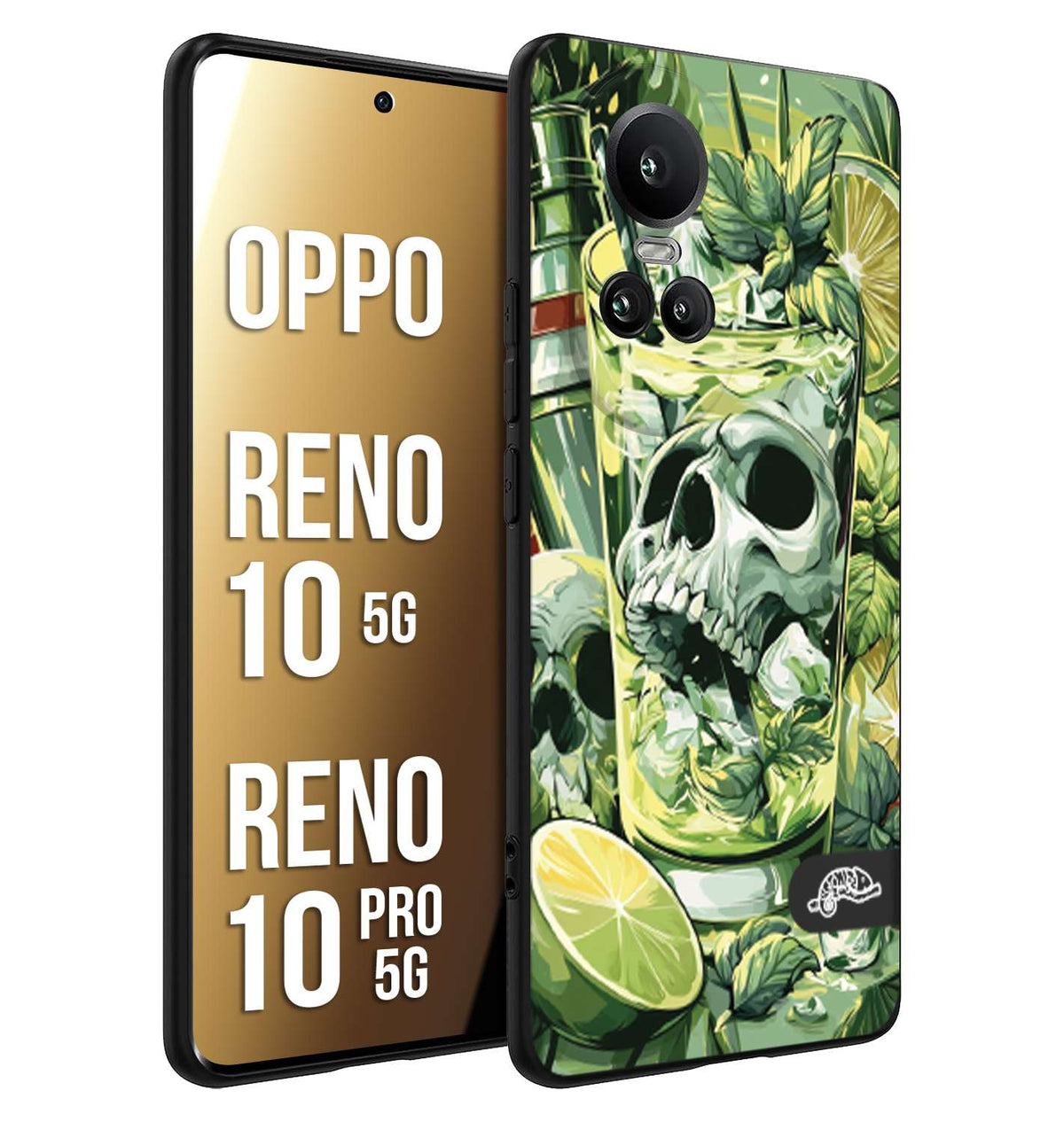 CUSTOMIZZA - Custodia cover nera morbida in tpu compatibile per Oppo Reno 10 5G - 10 PRO 5G Mojito cocktail teschio illustrazione drink lime menta ghiacci tropicale street art
