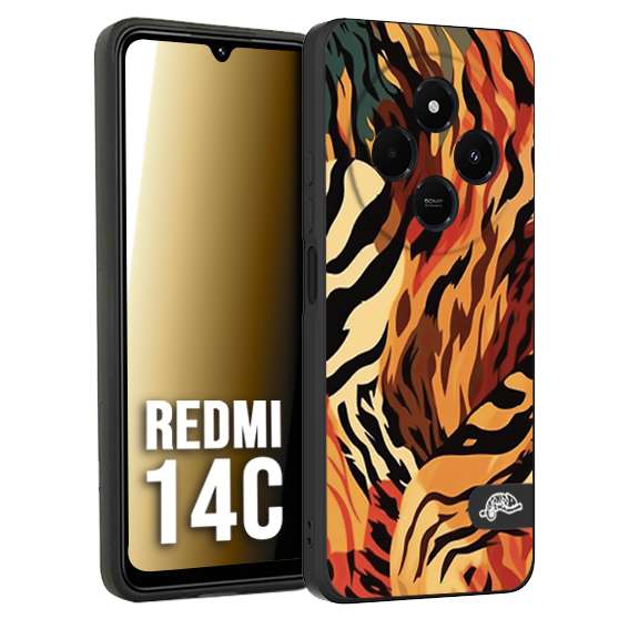 CUSTOMIZZA - Custodia cover nera morbida in tpu compatibile per Xiaomi Redmi 14C leopardato maculato tigrato tiger colorata gialla rossa arancio