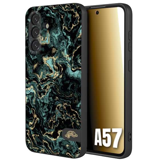 CUSTOMIZZA - Custodia cover nera morbida in tpu compatibile per Samsung A57 effetto marmo marble verde green venature dorato pietra
