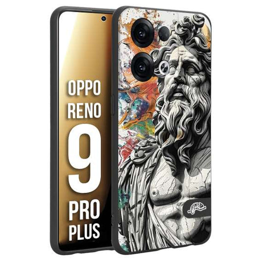CUSTOMIZZA - Custodia cover nera morbida in tpu compatibile per Oppo Reno 9 PRO PLUS statua colorata moderna antico tattoo splash color