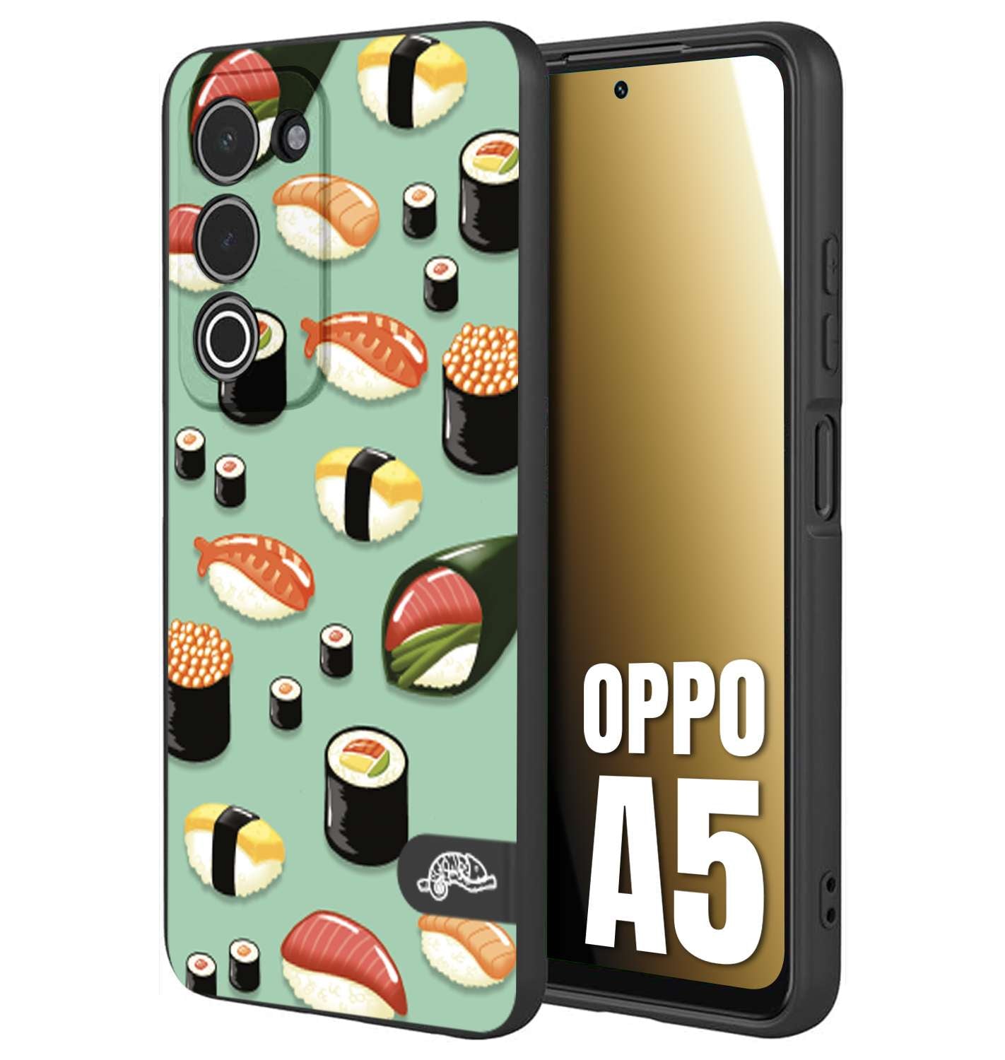 CUSTOMIZZA - Custodia cover nera morbida in tpu compatibile per Oppo A5 sushi disegni giapponese nighiri acquamarina verde