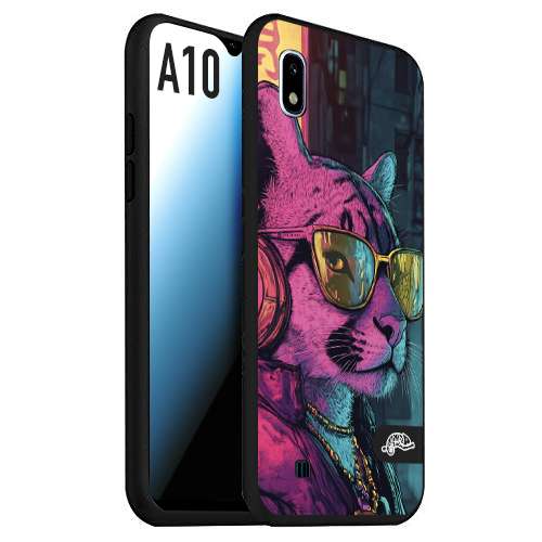 CUSTOMIZZA - Custodia cover nera morbida in tpu compatibile per Samsung A10 animali cyberpunk pantera street cat fucsia blu giallo