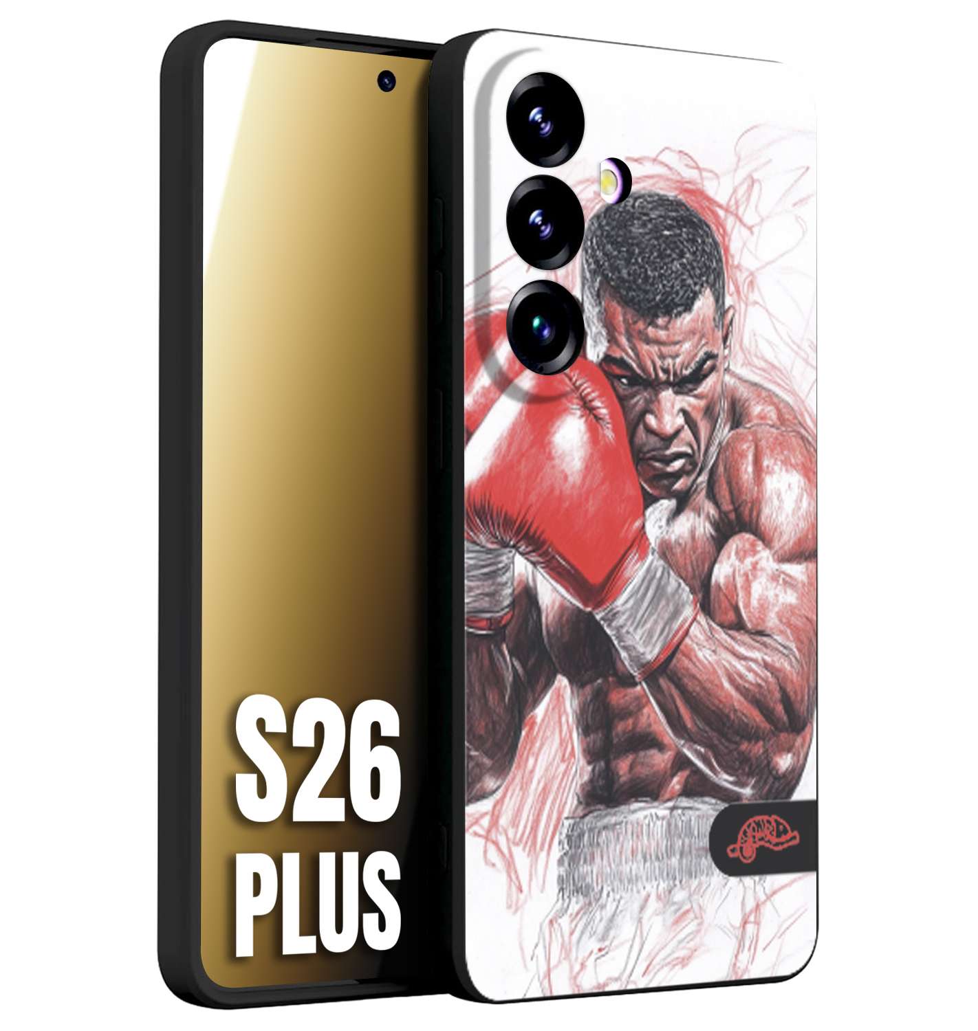 CUSTOMIZZA - Custodia cover nera morbida in tpu compatibile per Samsung S26 PLUS pugilato pugili disegno tattoo guantoni boxer pesi massimi iron mike