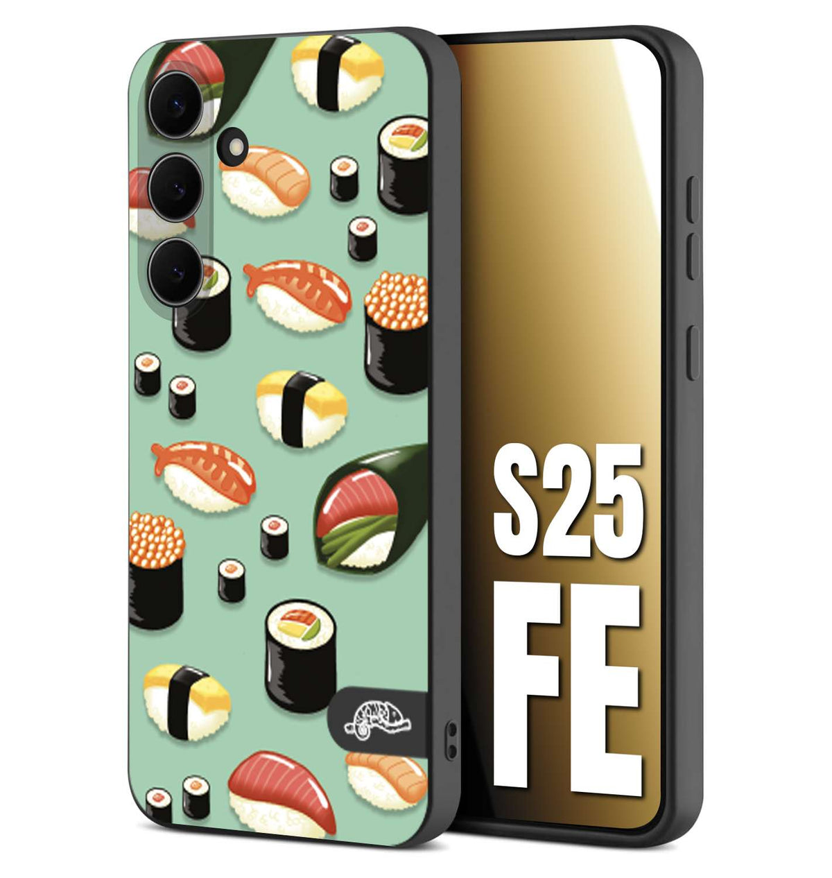 CUSTOMIZZA - Custodia cover nera morbida in tpu compatibile per Samsung S25 FE sushi disegni giapponese nighiri acquamarina verde