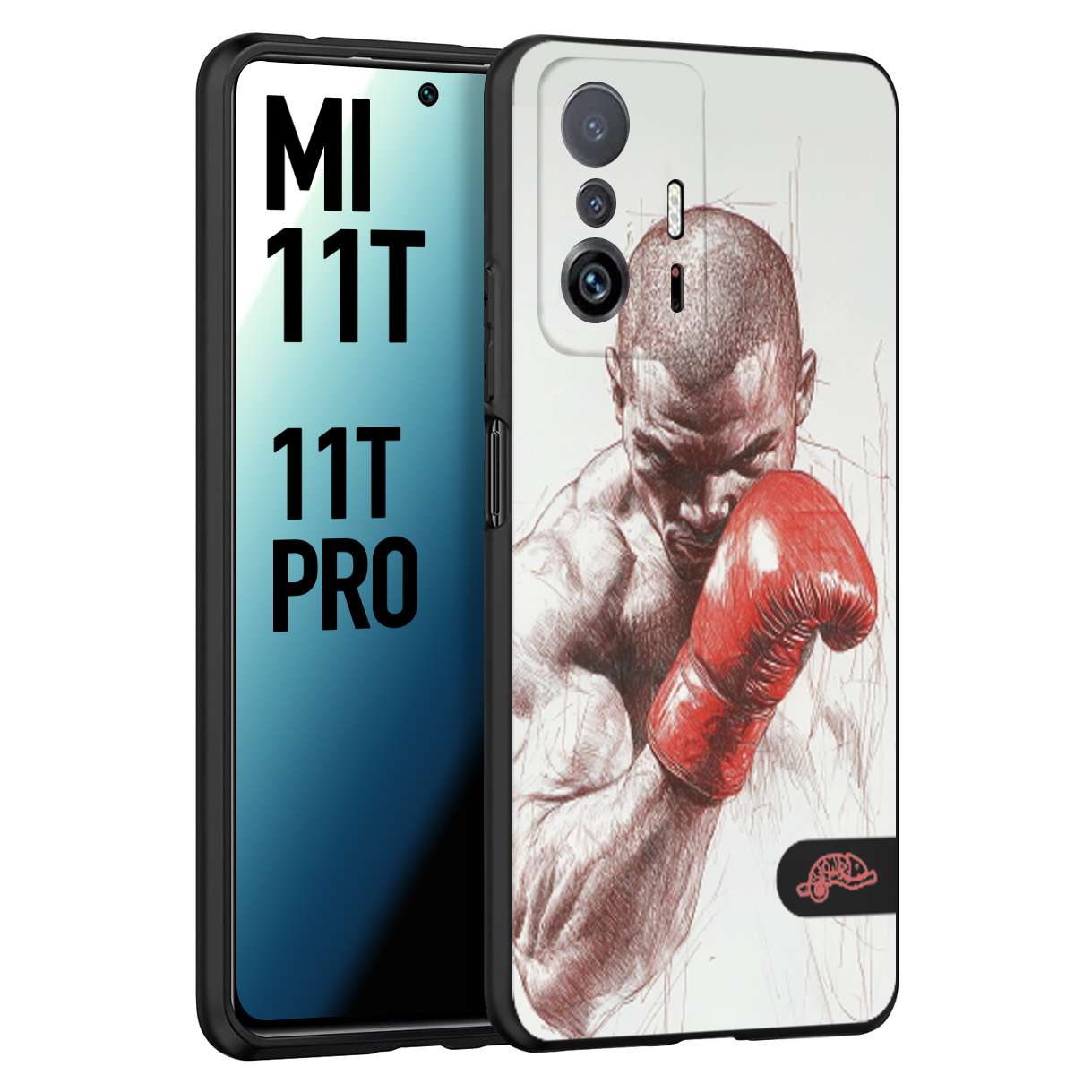 CUSTOMIZZA - Custodia cover nera morbida in tpu compatibile per Xiaomi Mi 11T - Mi 11T PRO pugilato pugili disegno tattoo guantoni box sport primo piano