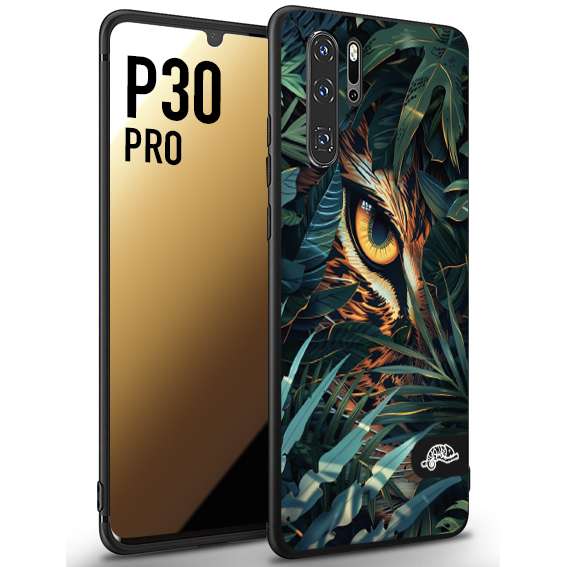 CUSTOMIZZA - Custodia cover nera morbida in tpu compatibile per Huawei P30 PRO animali color giungla tropicale occhio di giaguaro felino disegnato