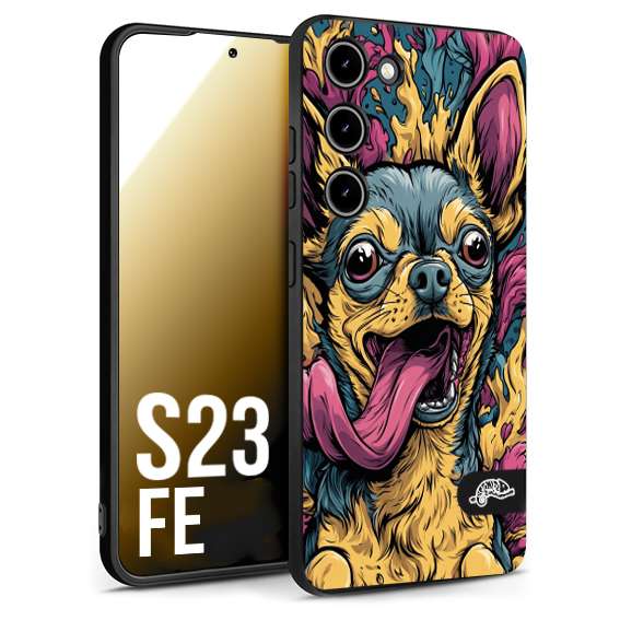 CUSTOMIZZA - Custodia cover nera morbida in tpu compatibile per Samsung S23 FE Chihuahua illustrazione cane pop art cane street art cartone animato