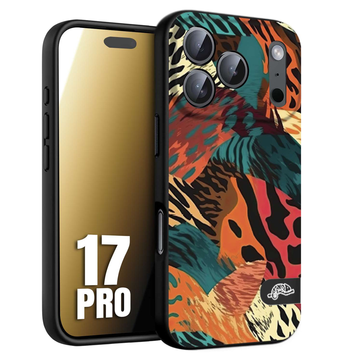 CUSTOMIZZA - Custodia cover nera morbida in tpu compatibile per iPhone 17 PRO leopardato tigrato tiger colorata summer arancio verde fucsia