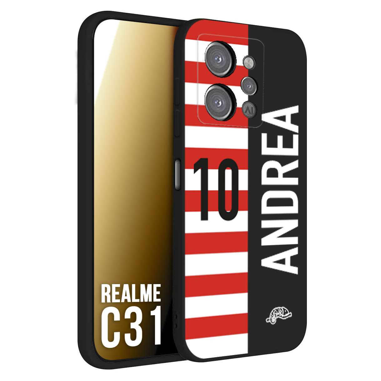 CUSTOMIZZA - Custodia cover nera morbida in tpu compatibile per Realme C31 personalizzata calcio football nome e numero calciatori bianco rossa
