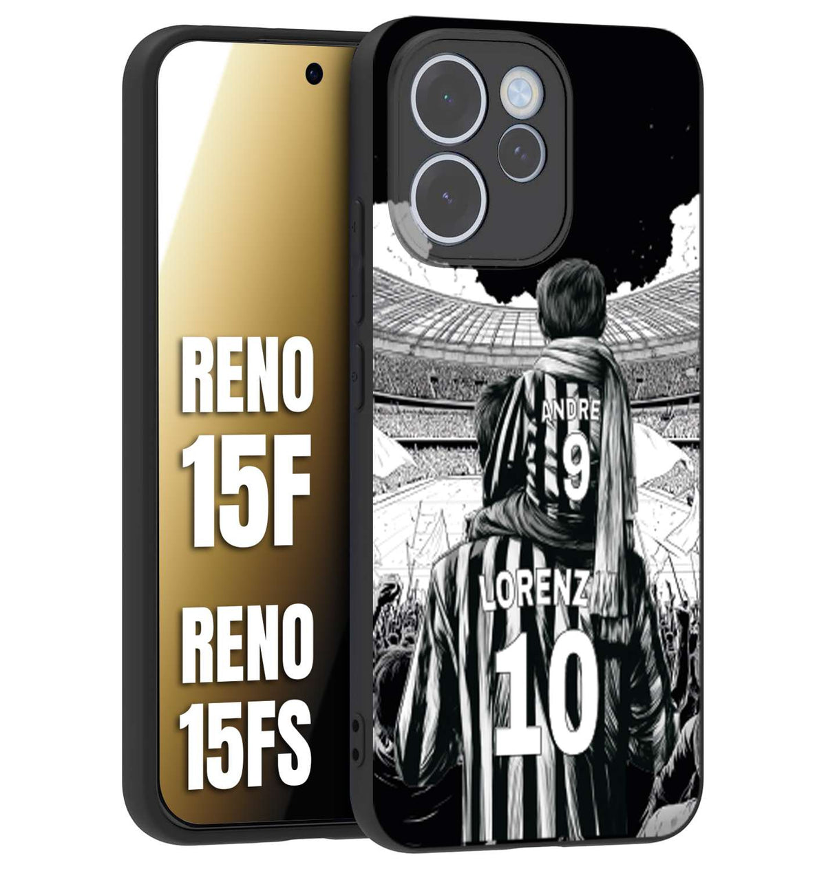 CUSTOMIZZA - Custodia cover nera morbida in tpu compatibile per Oppo Reno 15 F - Reno 15 FS personalizzata calcio football nome e numero calciatori bianconeri bianca e nera