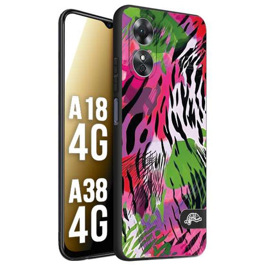 CUSTOMIZZA - Custodia cover nera morbida in tpu compatibile per Oppo A18 4G - A38 4G leopardato tigrato tiger colorata summer color verde fucsia