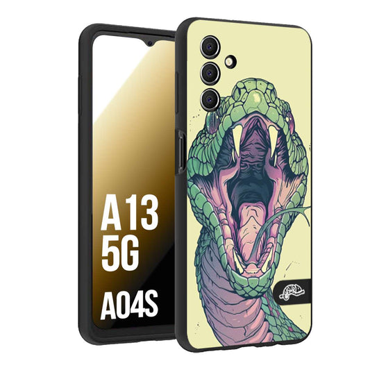 CUSTOMIZZA - Custodia cover nera morbida in tpu compatibile per Samsung A04S - A13 5G snake yellow green serpente tatuaggio tattoo disegnato a mano