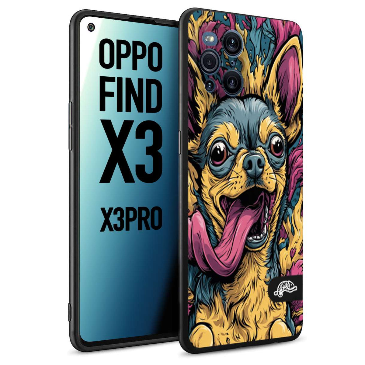CUSTOMIZZA - Custodia cover nera morbida in tpu compatibile per Oppo Find X3 - Find X3 Pro 5G Chihuahua illustrazione cane pop art cane street art cartone animato