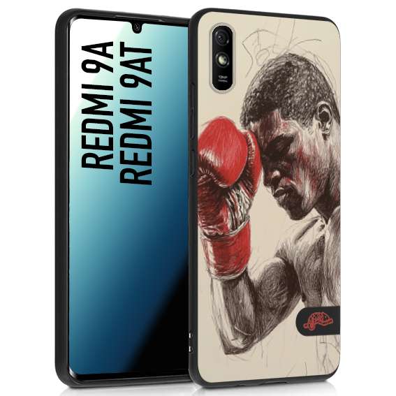 CUSTOMIZZA - Custodia cover nera morbida in tpu compatibile per Xiaomi Redmi 9A - 9AT pugilato pugili disegno tattoo guantoni boxer pesi massimi