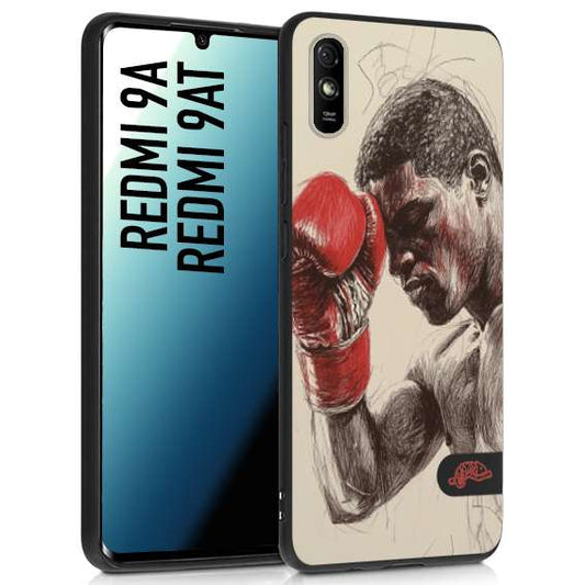 CUSTOMIZZA - Custodia cover nera morbida in tpu compatibile per Xiaomi Redmi 9A - 9AT pugilato pugili disegno tattoo guantoni boxer pesi massimi