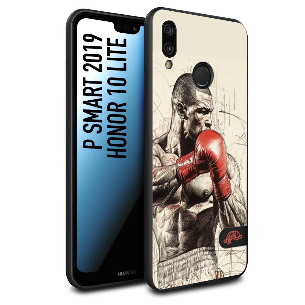 CUSTOMIZZA - Custodia cover nera morbida in tpu compatibile per Huawei P Smart 2019 pugilato pugili disegno tattoo guantoni box sport ring