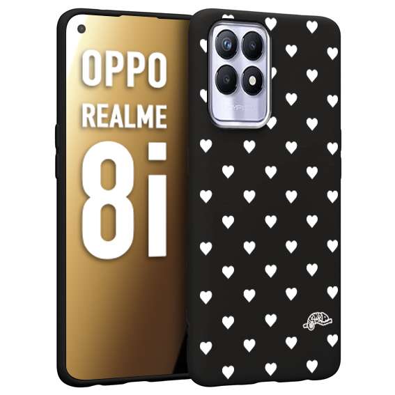 CUSTOMIZZA - Custodia cover nera morbida in tpu compatibile per Realme 8i cuori pois bianchi donna pin up vintage