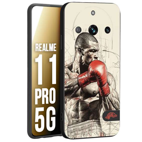 CUSTOMIZZA - Custodia cover nera morbida in tpu compatibile per Realme 11 PRO 5G pugilato pugili disegno tattoo guantoni box sport ring