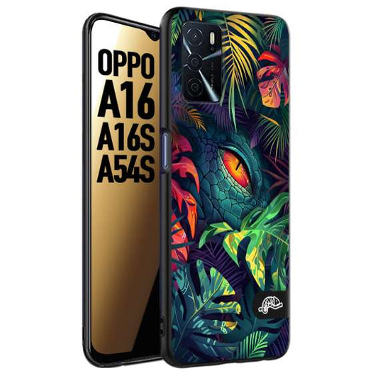 CUSTOMIZZA - Custodia cover nera morbida in tpu compatibile per Oppo A16 - A16S - A54S animali color giungla tropicale occhio di coccodrillo alligatore disegnato