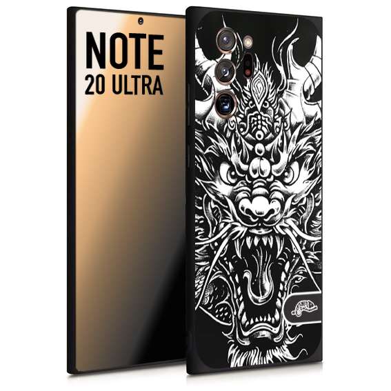 CUSTOMIZZA - Custodia cover nera morbida in tpu compatibile per Samsung NOTE 20 ULTRA drago black and white bianco a rilievo disegnato tattoo tatuaggio