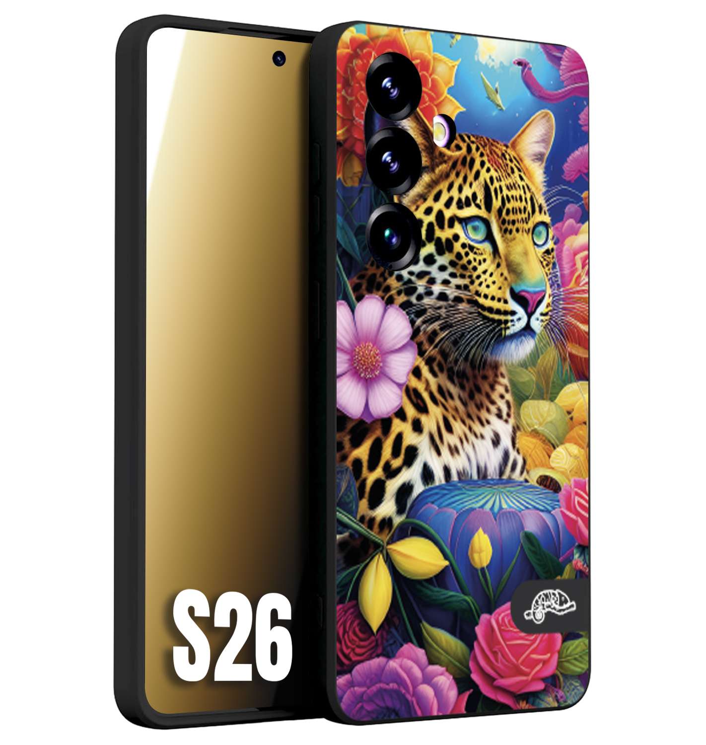 CUSTOMIZZA - Custodia cover nera morbida in tpu compatibile per Samsung S26 astratti donna flower fantasia leopardo ghepardo animali colorati