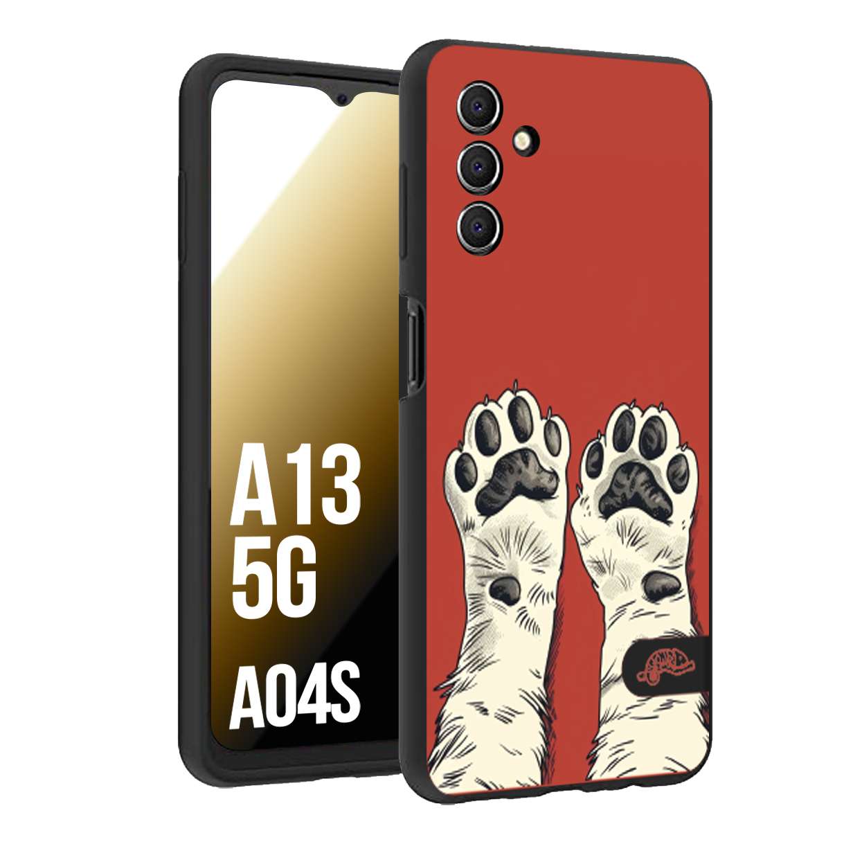 CUSTOMIZZA - Custodia cover nera morbida in tpu compatibile per Samsung A04S - A13 5G zampe di gatto cat paws rossa red disegnata fumetto cartoon