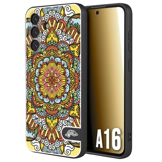 CUSTOMIZZA - Custodia cover nera morbida in tpu compatibile per Samsung A16 mandala colorato fiore nuvole arancione