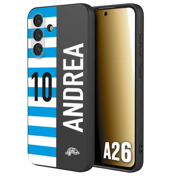 CUSTOMIZZA - Custodia cover nera morbida in tpu compatibile per Samsung A26 personalizzata calcio football nome e numero calciatori biancazzurri