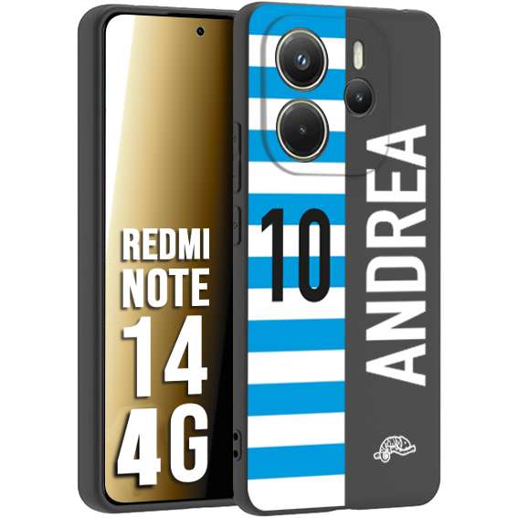 CUSTOMIZZA - Custodia cover nera morbida in tpu compatibile per Xiaomi Redmi Note 14 4G personalizzata calcio football nome e numero calciatori biancazzurri