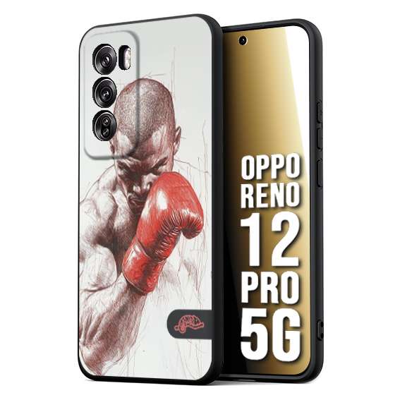 CUSTOMIZZA - Custodia cover nera morbida in tpu compatibile per Oppo Reno 12 PRO 5G pugilato pugili disegno tattoo guantoni box sport primo piano