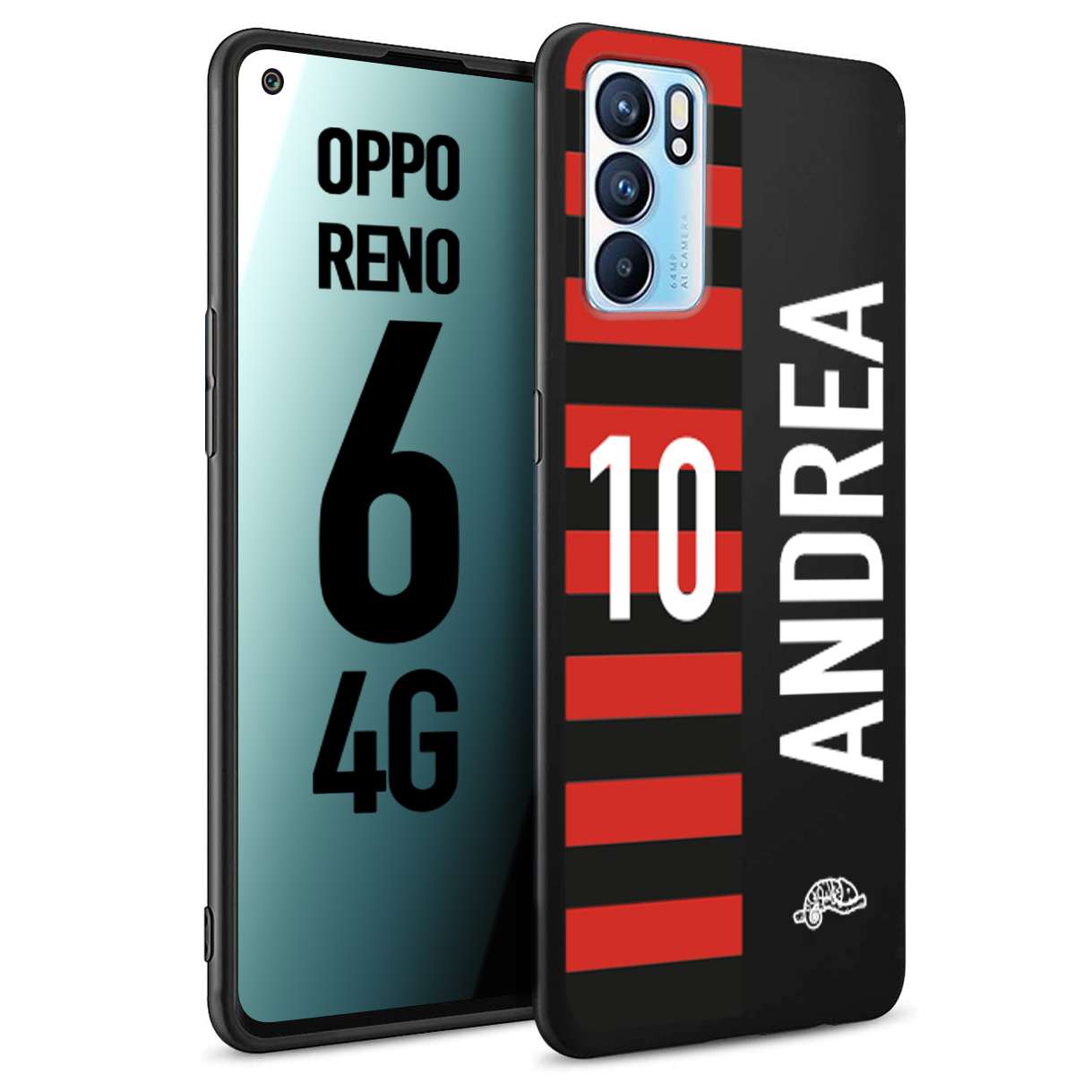 CUSTOMIZZA - Custodia cover nera morbida in tpu compatibile per Oppo Reno 6 4G personalizzata calcio football nome e numero calciatori rossonera