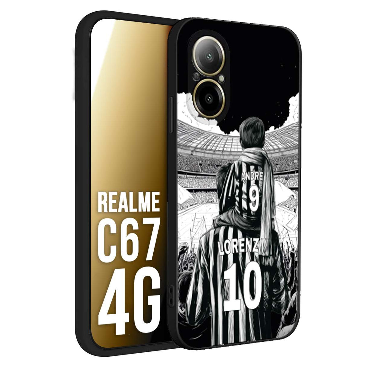 CUSTOMIZZA - Custodia cover nera morbida in tpu compatibile per Realme C67 4G personalizzata calcio football nome e numero calciatori bianconeri bianca e nera
