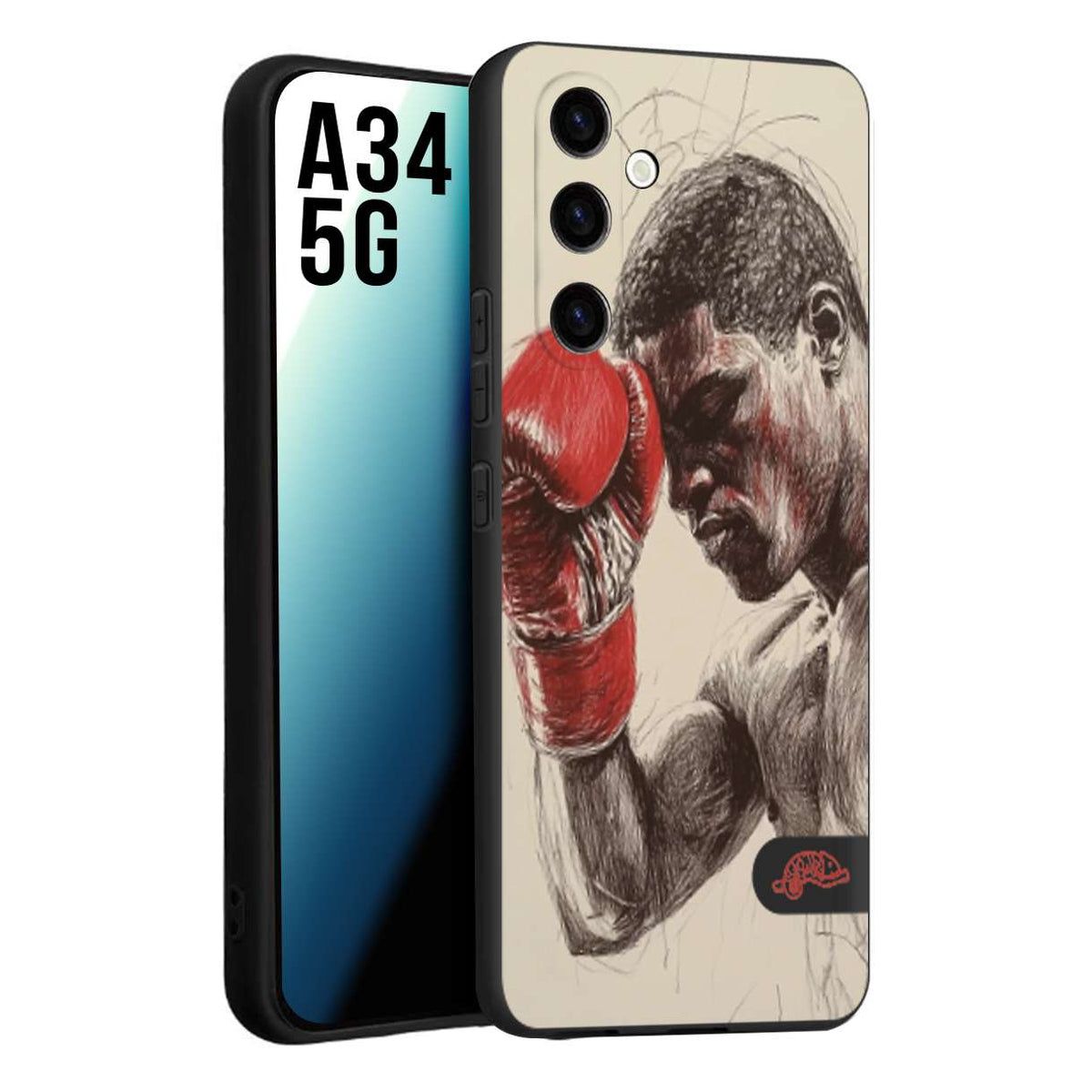 CUSTOMIZZA - Custodia cover nera morbida in tpu compatibile per Samsung A34 5G pugilato pugili disegno tattoo guantoni boxer pesi massimi