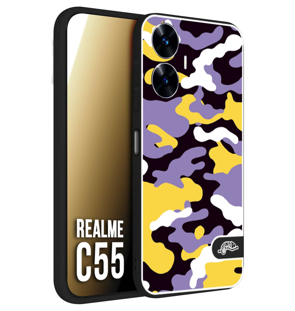CUSTOMIZZA - Custodia cover nera morbida in tpu compatibile per Realme C55 camouflage mimetico militare viola lilla giallo