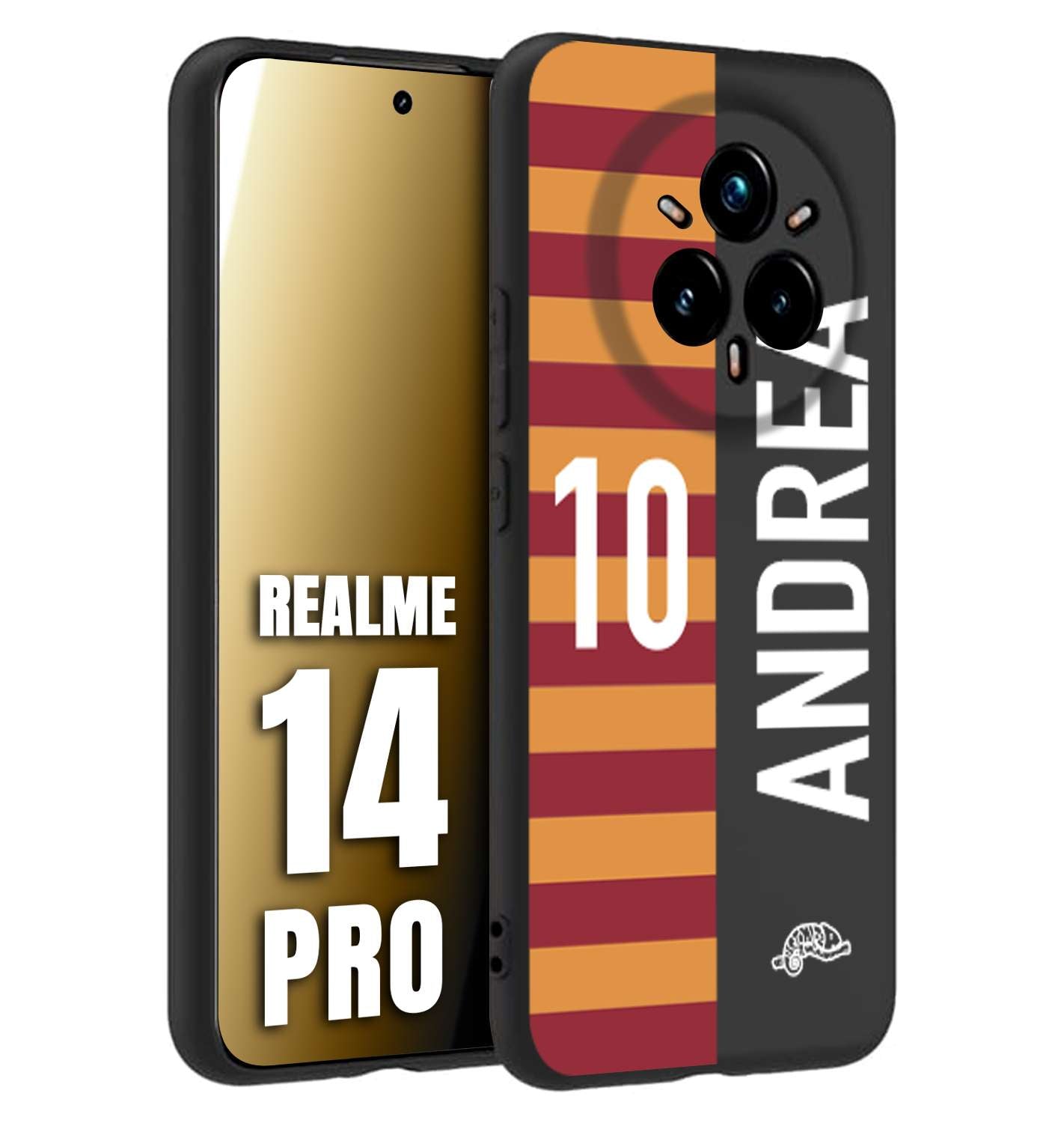 CUSTOMIZZA - Custodia cover nera morbida in tpu compatibile per Realme 14 PRO personalizzata calcio football nome e numero calciatori giallo rossi