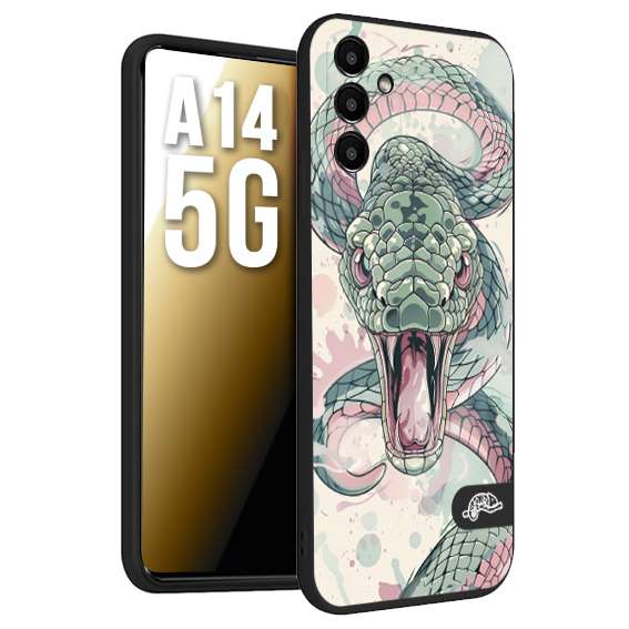 CUSTOMIZZA - Custodia cover nera morbida in tpu compatibile per Samsung A14 5G snake pink green serpente tatuaggio tattoo disegnato a mano