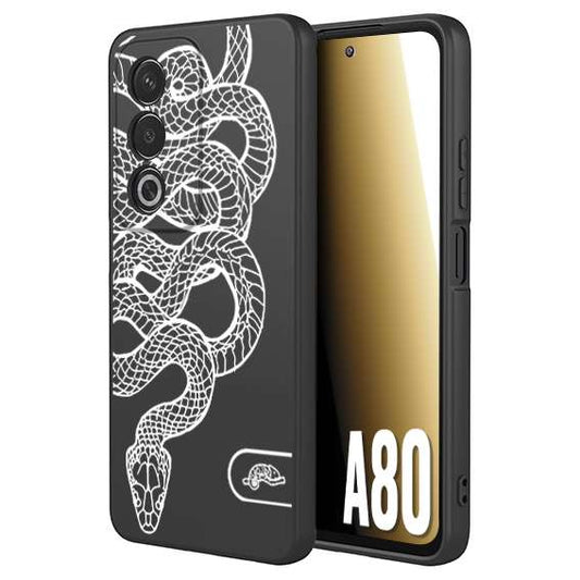 CUSTOMIZZA - Custodia cover nera morbida in tpu compatibile per Oppo A80 serpente snake bianco a rilievo disegnato tattoo tatuaggio