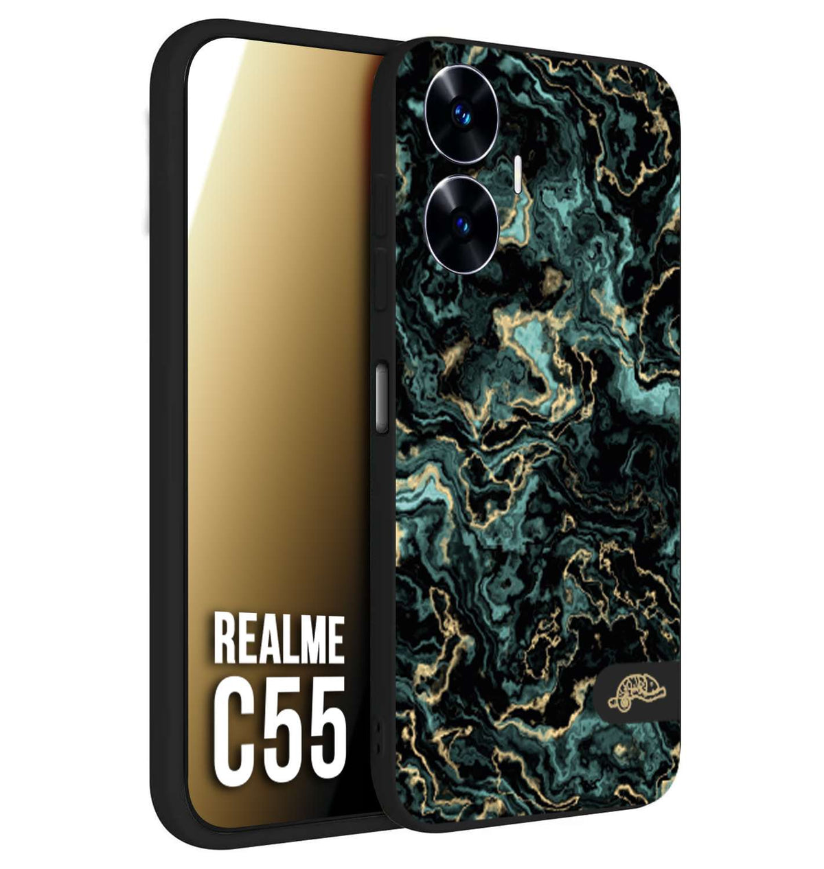 CUSTOMIZZA - Custodia cover nera morbida in tpu compatibile per Realme C55 effetto marmo marble verde green venature dorato pietra